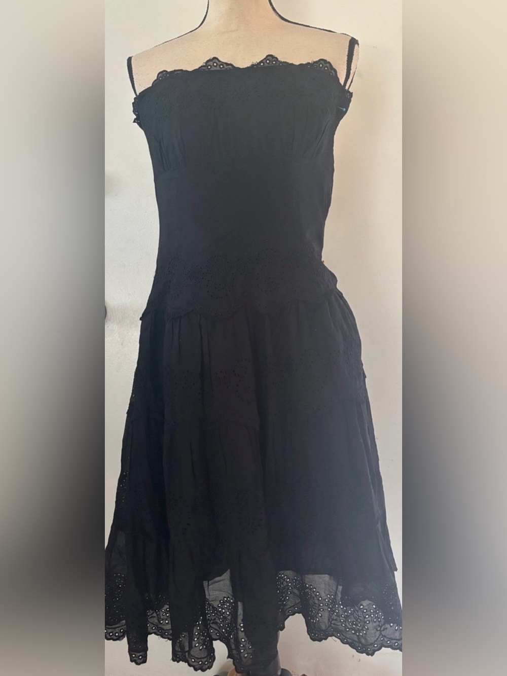 Alexandra Bartlett black cotton strapless midi boho dress